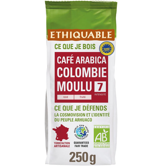Café Moulu Pur Arabica Colombie Bio ETHIQUABLE le paquet de 250g