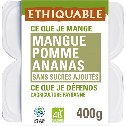 Compote Mangue Pomme Ananas Sans Sucre Ajouté Bio ETHIQUABLE les 4 pots de 100g