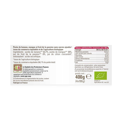 Bio Bananen-Mango-Passionsfruchtkompott ohne Zuckerzusatz ETHIQUABLE