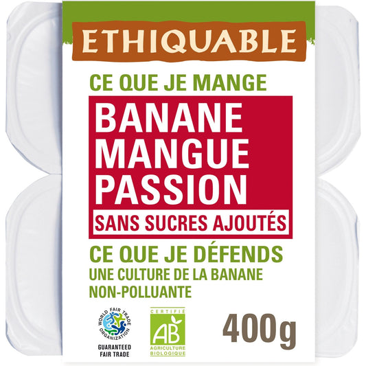 Bio Bananen-Mango-Passionsfruchtkompott ohne Zuckerzusatz ETHIQUABLE