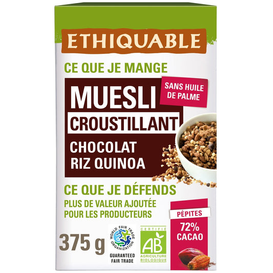 Muesli Croustillant Chocolat Noir Quinoa ETHIQUABLE la boite de 375g