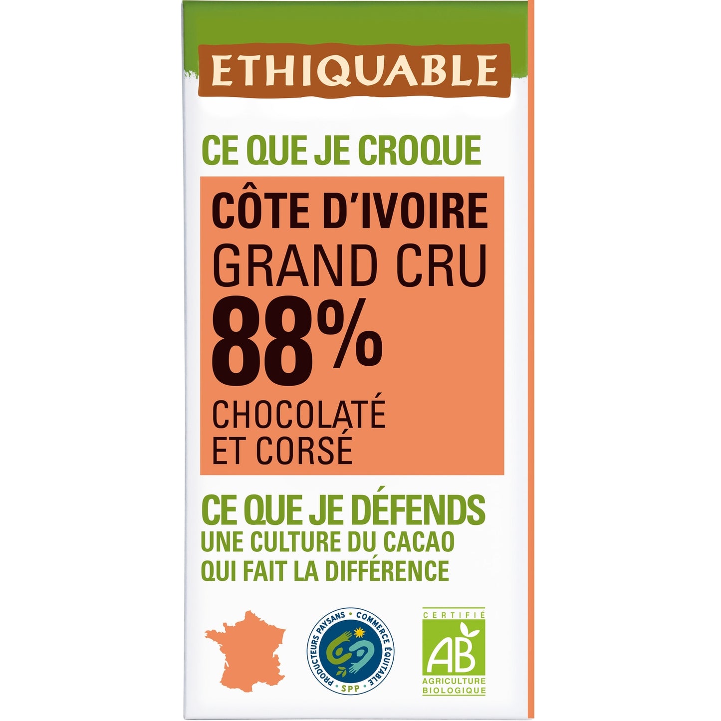 Dark Chocolate 88% Cocoa, Cocoa and Dark Bolivian Organic ETHIQUABLE