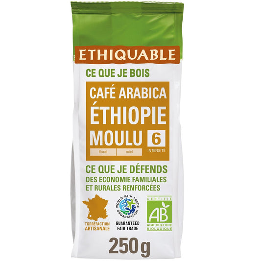 Café Moulu Pur Arabica Moka Ethiopie Bio ETHIQUABLE le paquet de 250g