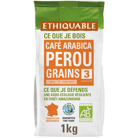 Café en Grains Pur Arabica Pérou Bio ETHIQUABLE le paquet de 1Kg