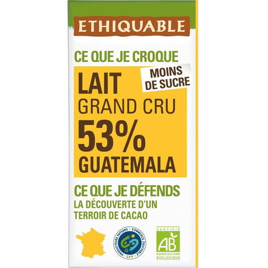 Chocolat au Lait 53% Cacao Nicaragua Bio ETHIQUABLE