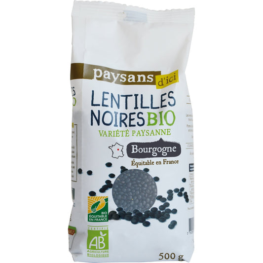 Lentilles Noires Gascogne Bourgogne Bio PAYSANS D'ICI le paquet de 500g
