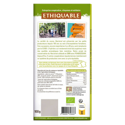 Tablette de Chocolat Noir 80% Cacao Equateur Bio ETHIQUABLE