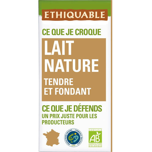 Tablette de Chocolat au Lait Nature Pérou Bio ETHIQUABLE la tablette de 100g