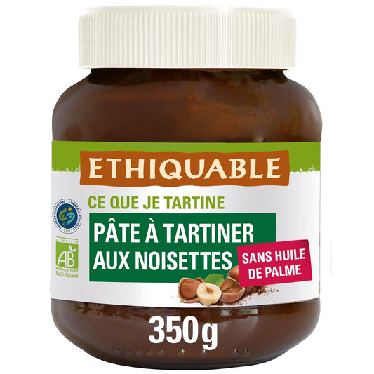Pâte à Tartiner au Cacao et Noisettes Sans Huile de Palme Bio ETHIQUABLE le pot de 350g