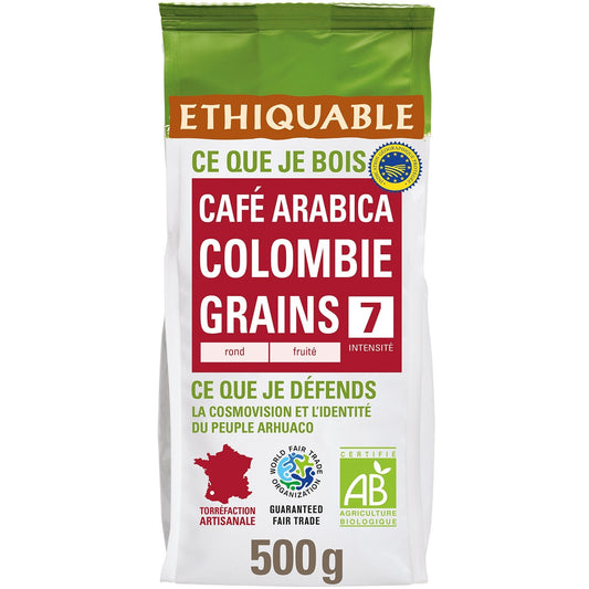 Café en Grains Pur Arabica Colombie Bio ETHIQUABLE le paquet de 500g