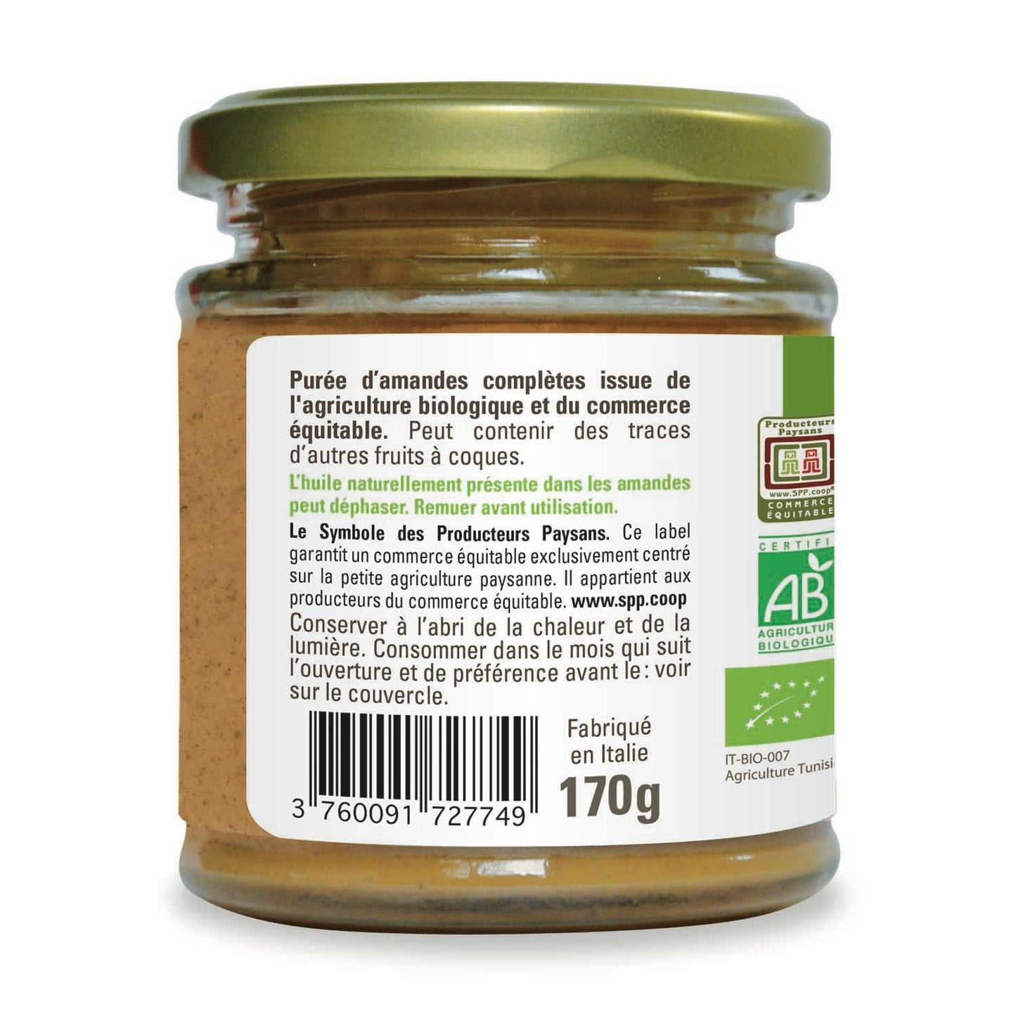 Organic Whole Almond Puree Spread Tunisia ETHIQUABLE