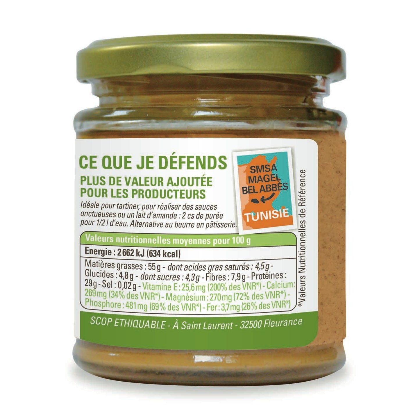 Organic Whole Almond Puree Spread Tunisia ETHIQUABLE