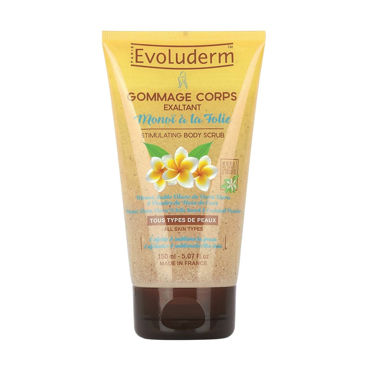 Gommage Corps Exfoliant Parfum Exotique Monoï à la Folie EVOLUDERM le flacon de 150mL