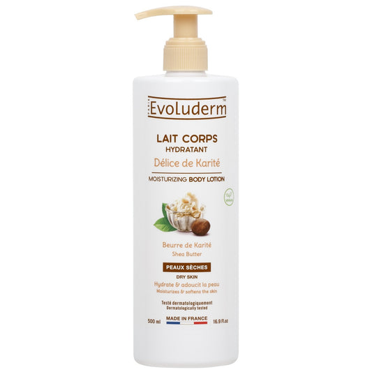 Lait Corps Peau Sèche Hydratant Délice de Karité EVOLUDERM le flacon de 150mL