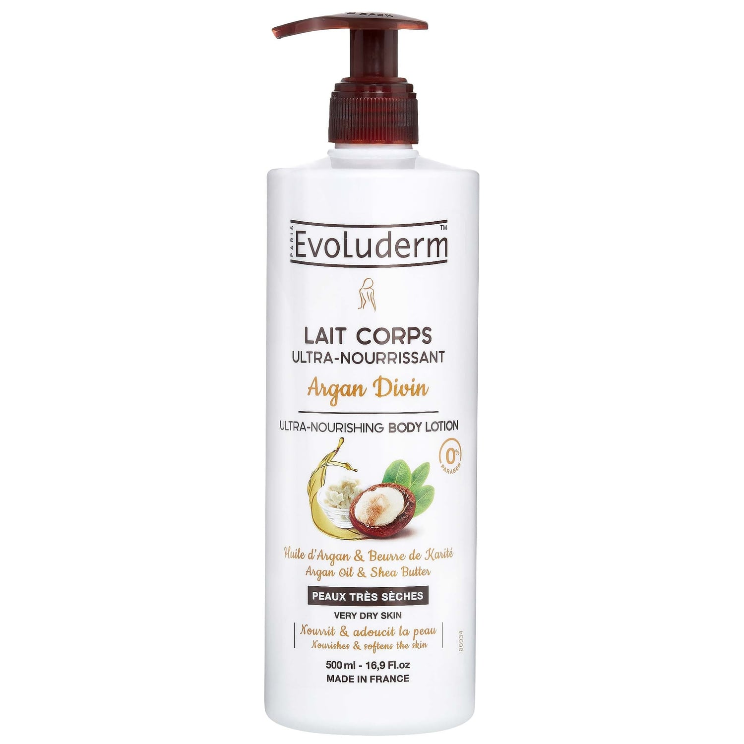 Lait Ultra-Nourrissant Corps Peaux Très Sèches Argan Divin Huile d'Argan Beurre de Karité EVOLUDERM 