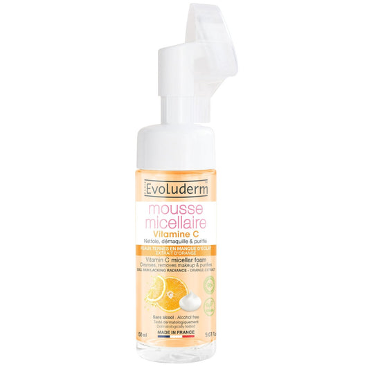 Mousse Micellaire avec Brosse Intégrée à la Vitaminec C EVOLUDERM le flacon de 150mL