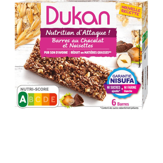 Barres Son d'Avoine Chocolat Noisette Sans Sucres Ajoutés DUKAN les 6 barres de 25 g