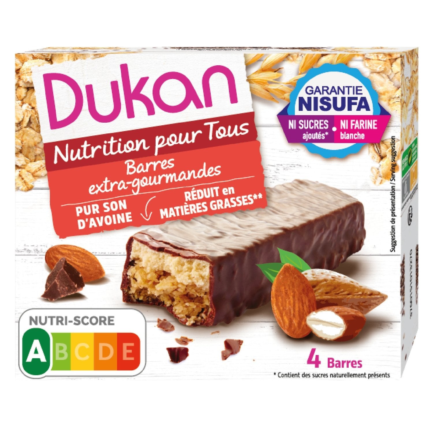 Barres Son Avoine Chocolat Sans Sucres Ajoutés DUKAN les 4 barres de 30 g