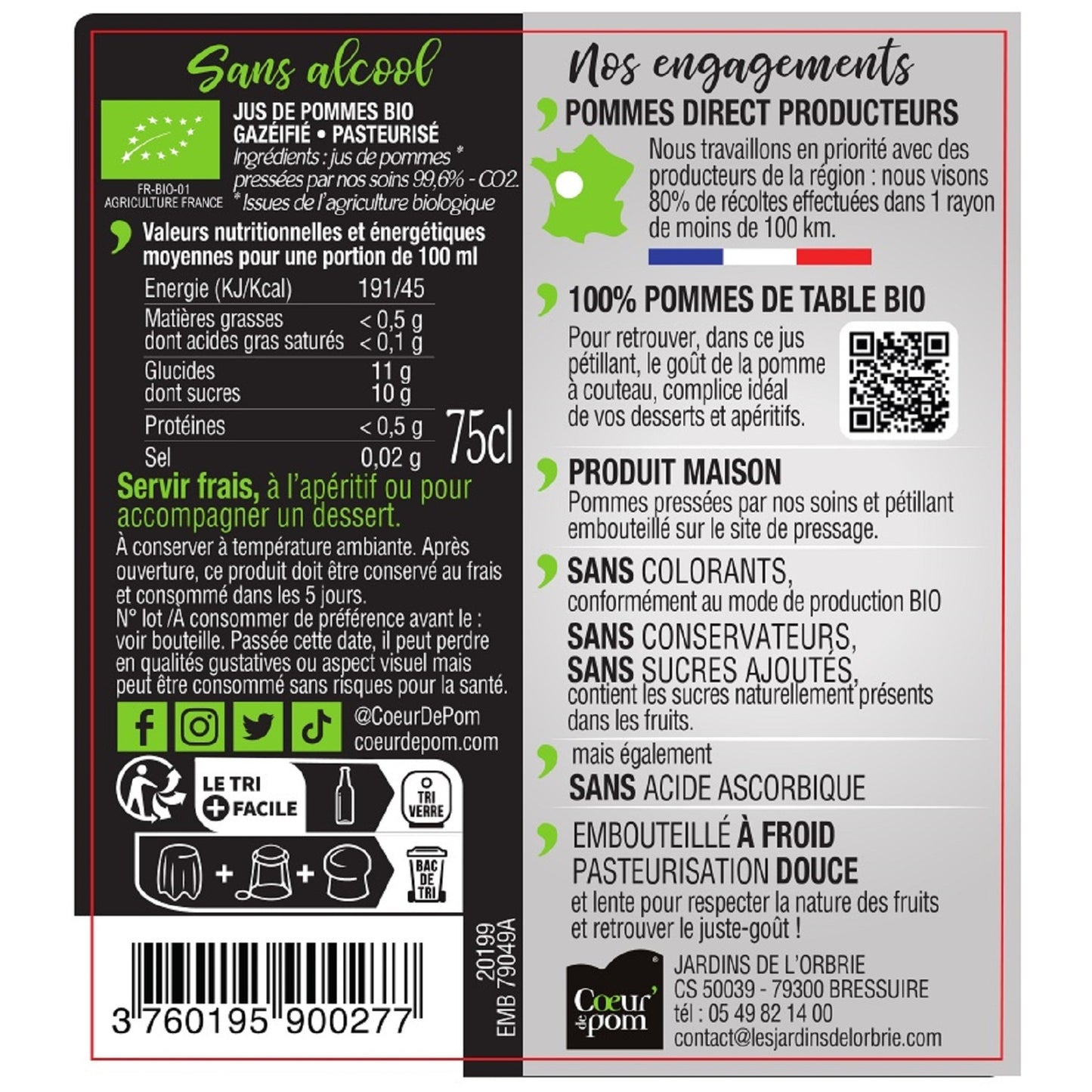 Jus de Pomme Pétillant BIO COEUR DE POM'