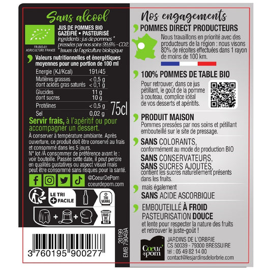 Jus de Pomme Pétillant BIO COEUR DE POM'