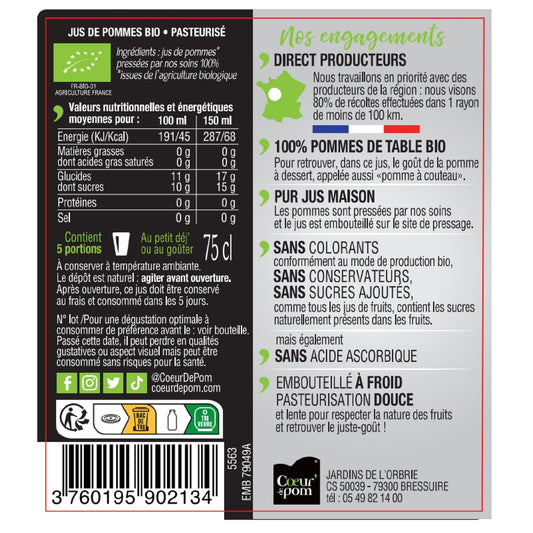 Pure Apple Juice Organic Juice COEUR DE POM'