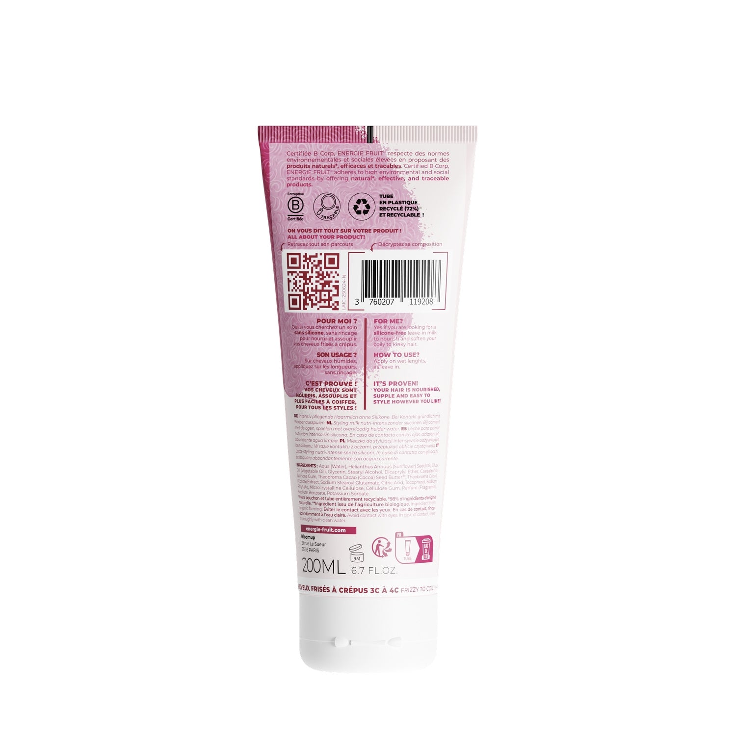 Lait cheveux Nutri Intense Sans Rinçage Cheveux Frisés et Crépus, Type 3c à 4c ENERGIE FRUIT 