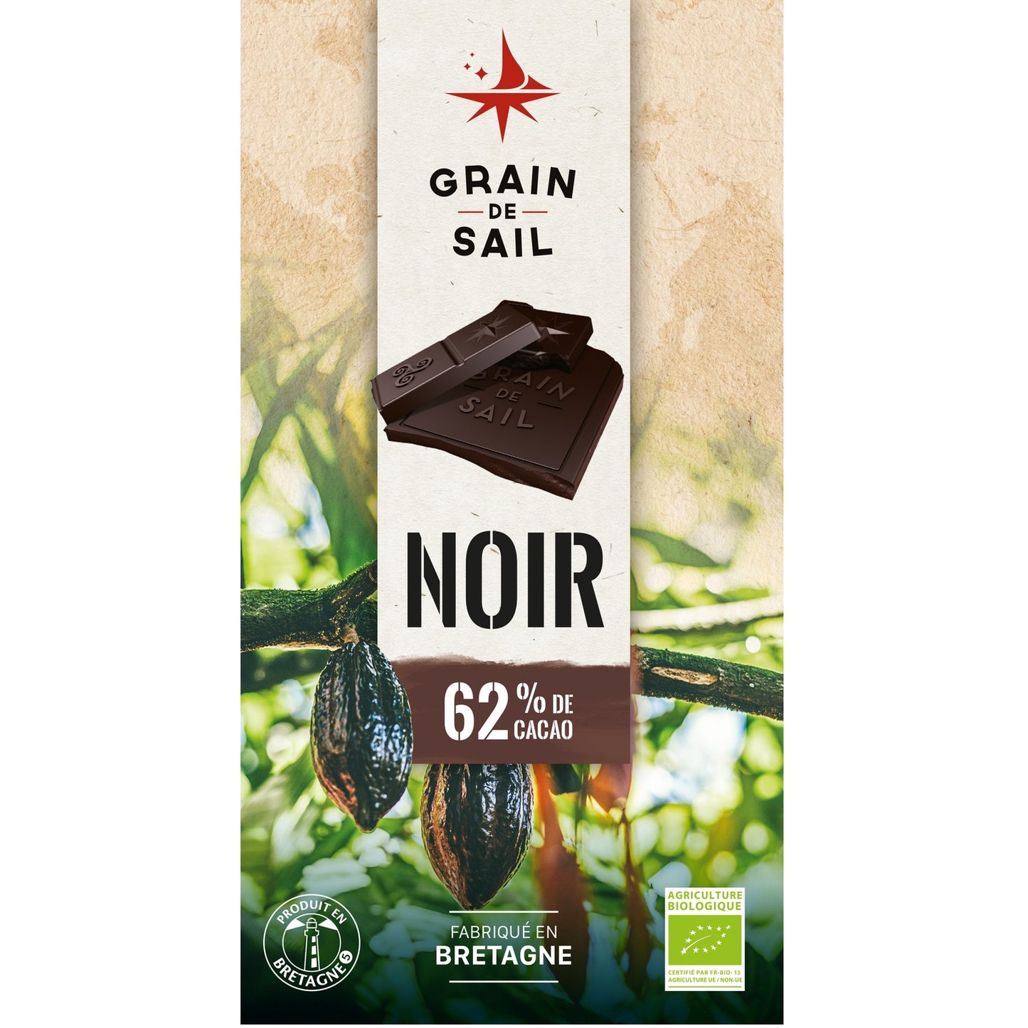 Tablette de Chocolat noir 62% Bio GRAIN DE SAIL 