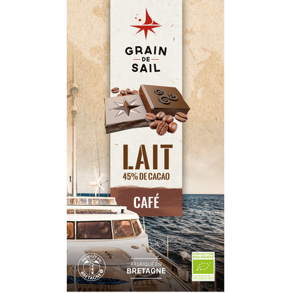 Tablette de chocolat lait 45% cacao café bio GRAIN DE SAIL 