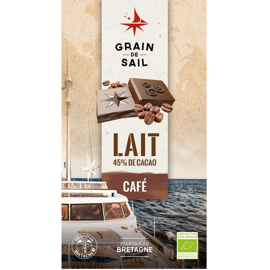 Tablette de chocolat lait 45% cacao café bio GRAIN DE SAIL 
