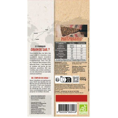 Tablette de chocolat lait 45% cacao café bio GRAIN DE SAIL 