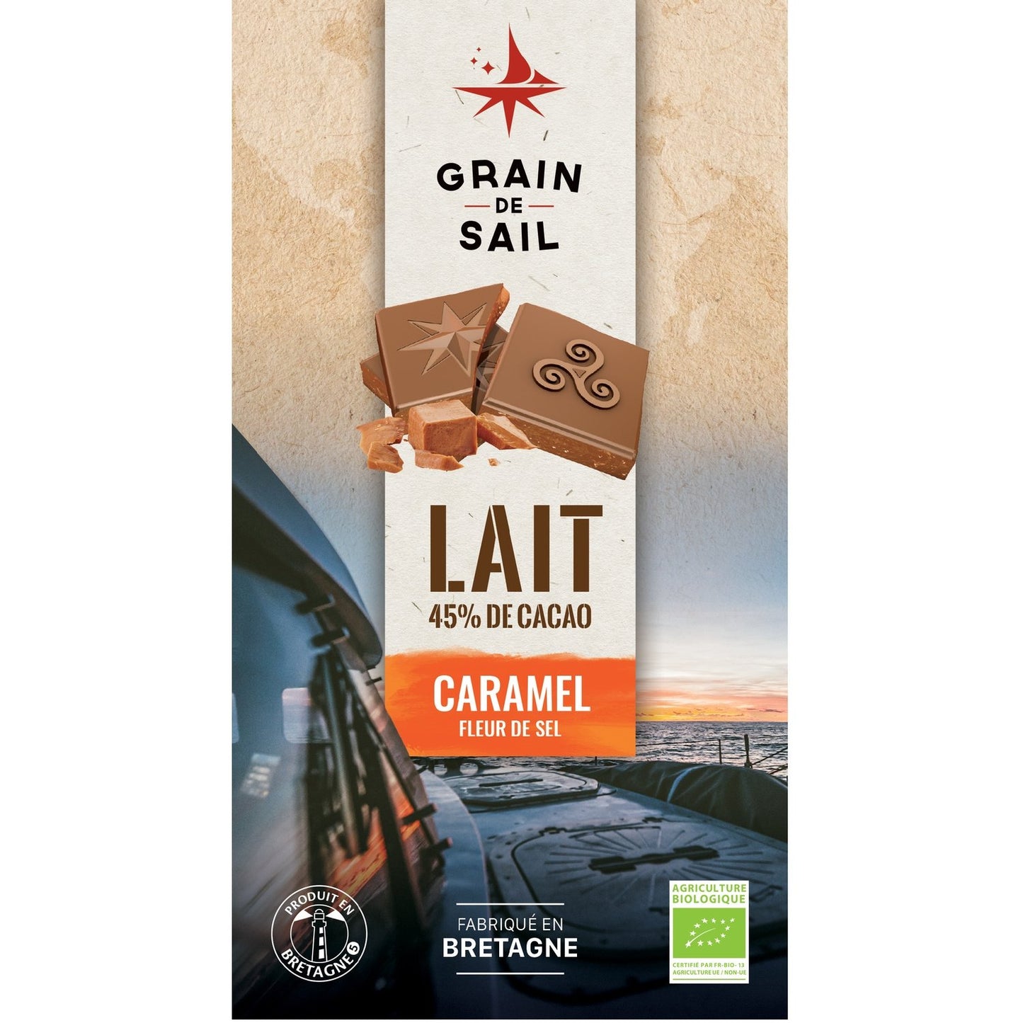 Tablette de Chocolat Lait Grain de Sail Caramel Fleur de Sel Bio GRAIN DE SAIL