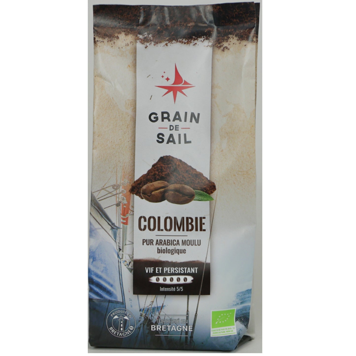 Café Moulu Pur Arabica Vif et Persistant Intensité 5/5 Colombie Bio GRAIN DE SAIL 