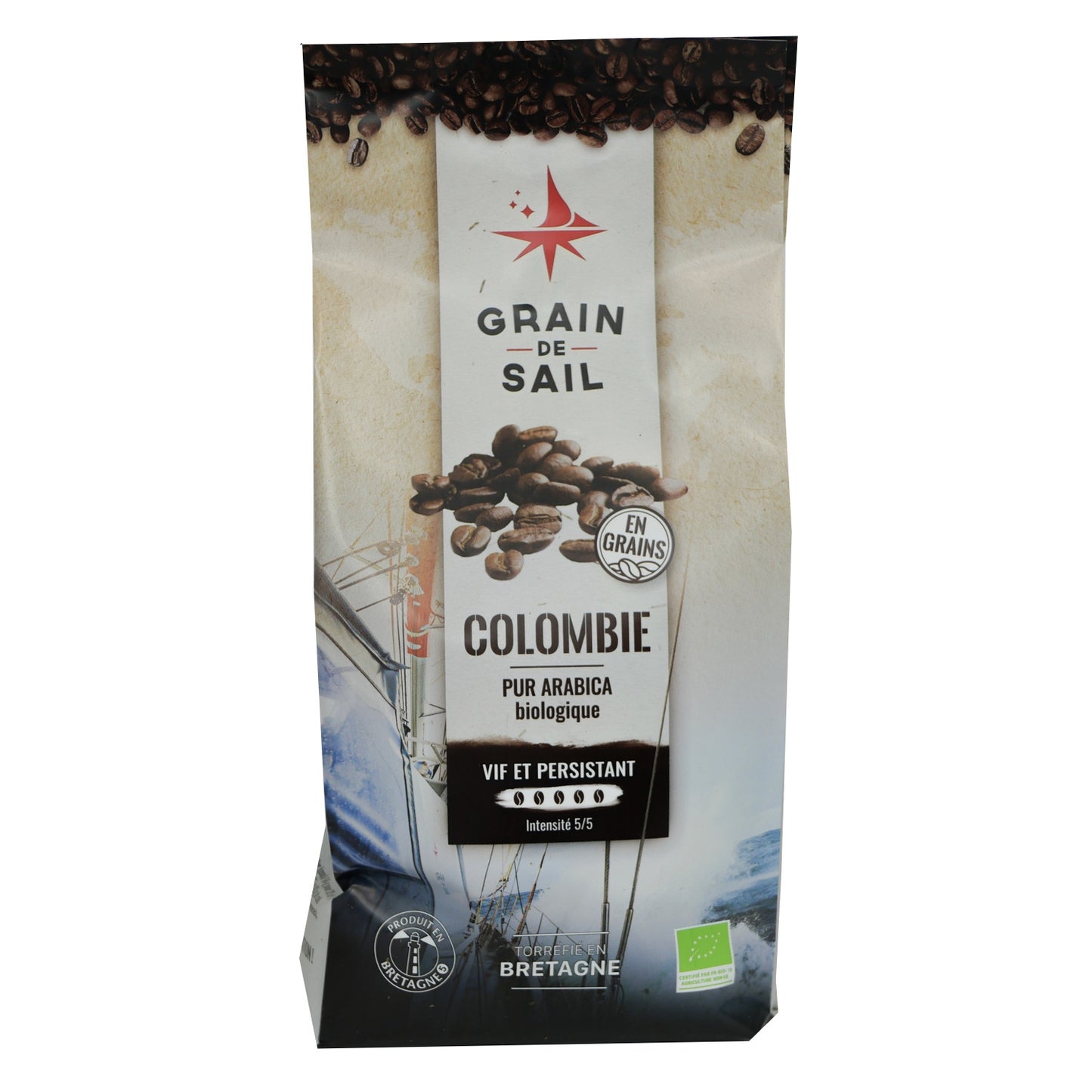 Café en Grains Pur Arabica Vif et Persistant Intensité 5/5 Colombie Biologique GRAIN DE SAIL 