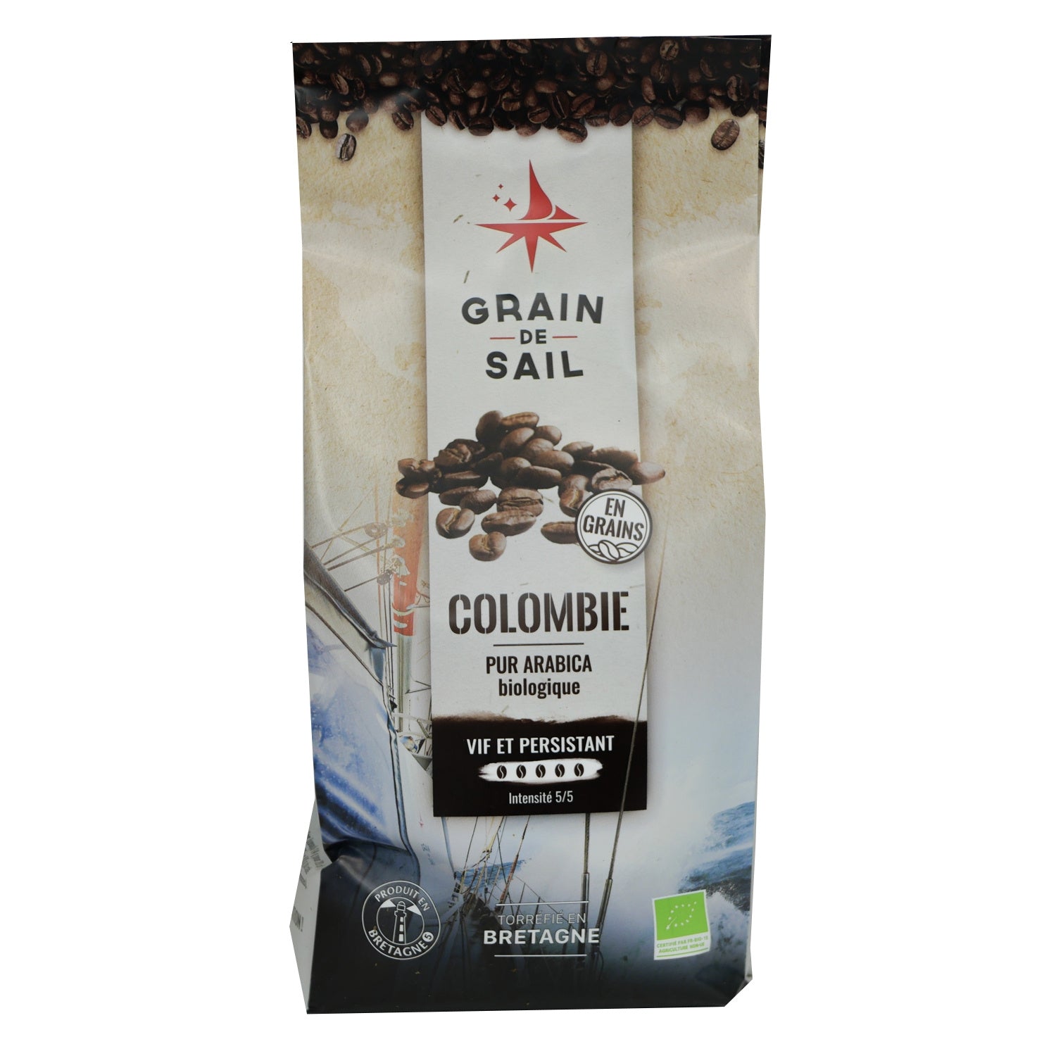 Café en Grains Pur Arabica Vif et Persistant Intensité 5/5 Colombie Biologique GRAIN DE SAIL 