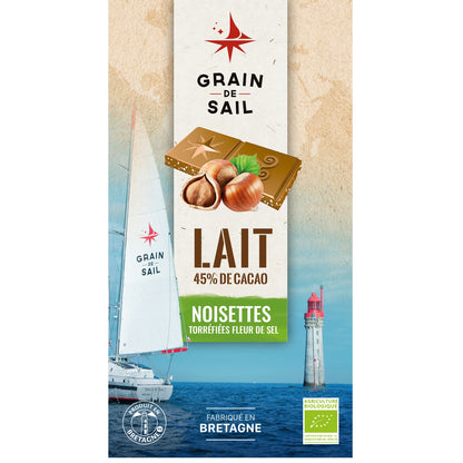 Tablette de Chocolat Lait Noisettes Torréfiées Fleur de Sel Bio GRAIN DE SAIL 