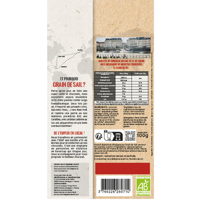 Tablette de Chocolat Lait Noisettes Torréfiées Fleur de Sel Bio GRAIN DE SAIL 