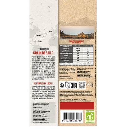 Tablette de Chocolat Noir 85% Bio GRAIN DE SAIL 