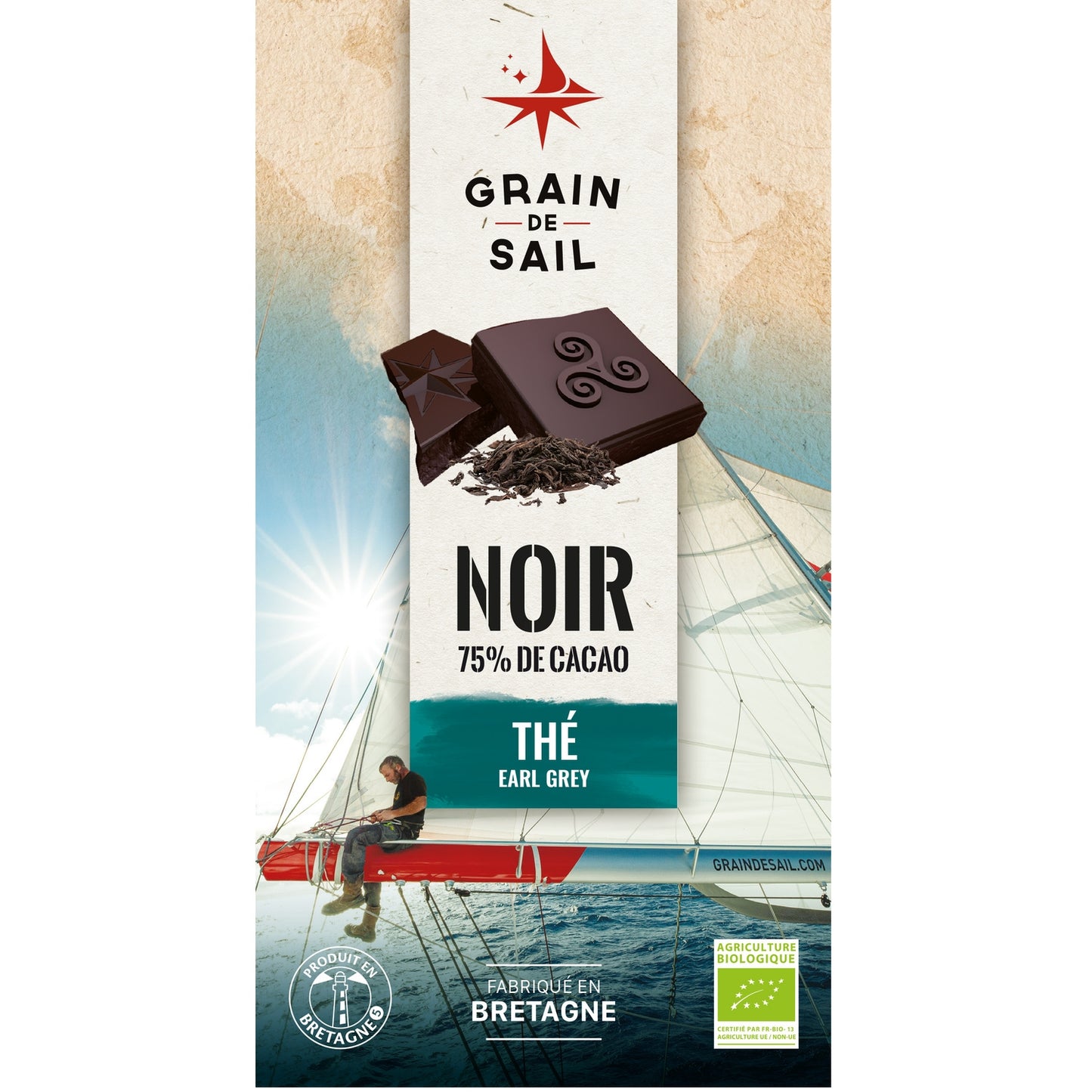 Tablette de Chocolat noir 75% de cacao thé earl grey GRAIN DE SAIL 