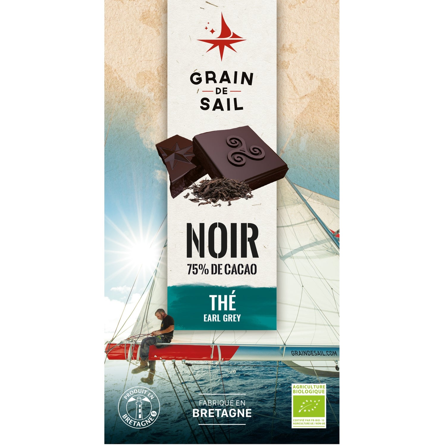 Tablette de Chocolat noir 75% de cacao thé earl grey GRAIN DE SAIL 