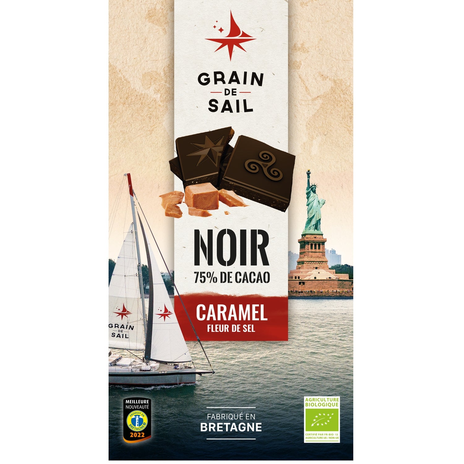 Tablette de Chocolat Noir Grain de Sail Caramel et Fleur de Sel Bio GRAIN DE SAIL 
