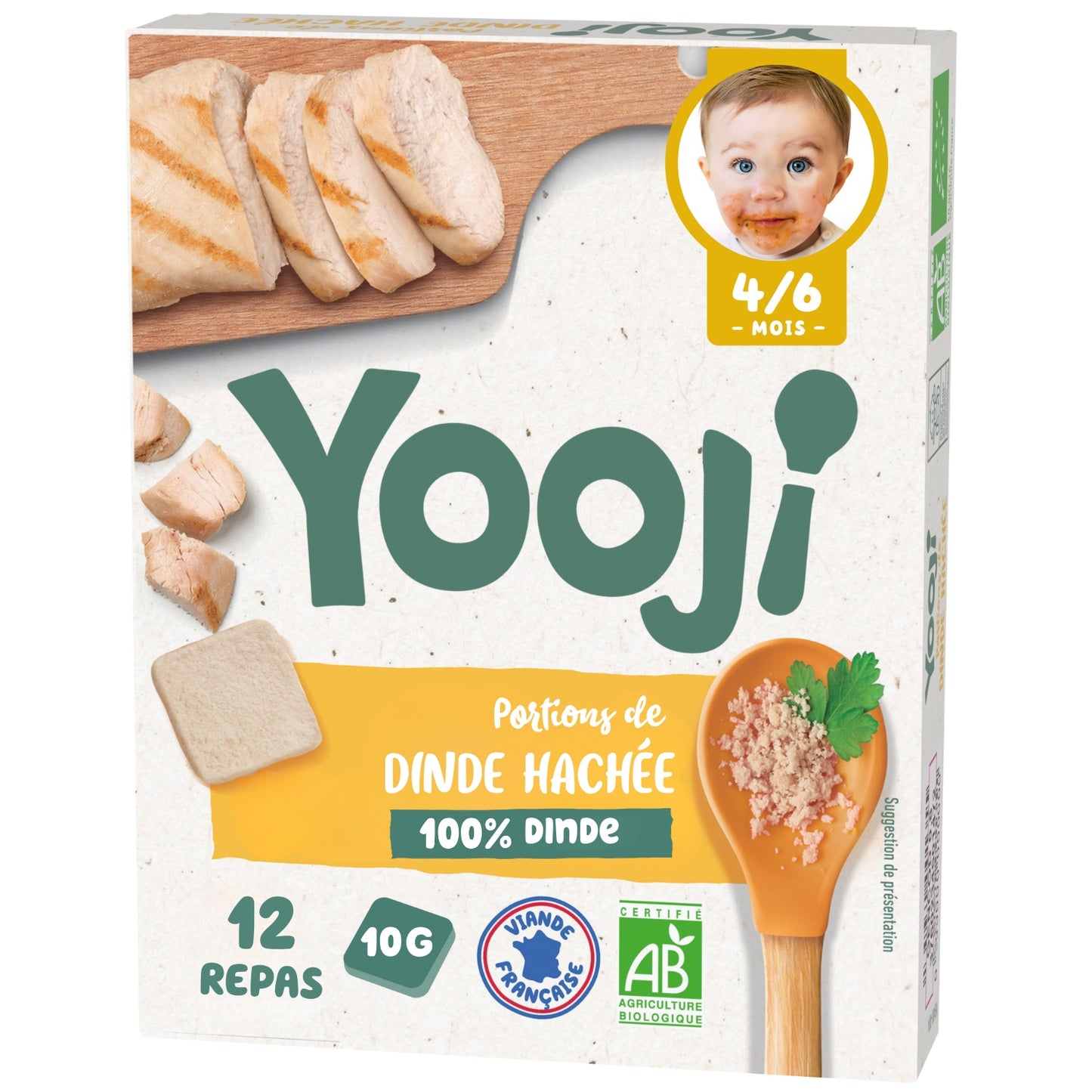 Repas bébé dés 4/6 mois dinde hachée en portions Bio YOOJI 