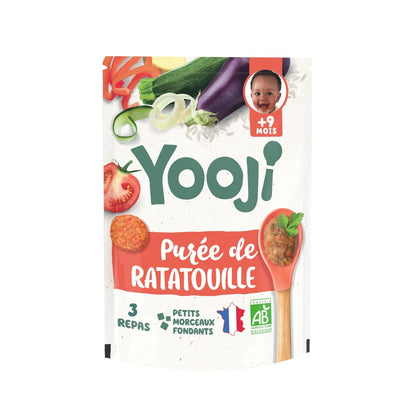 Repas bébé dès 9 mois purée ratatouille avec morceaux en portions Bio YOOJI 