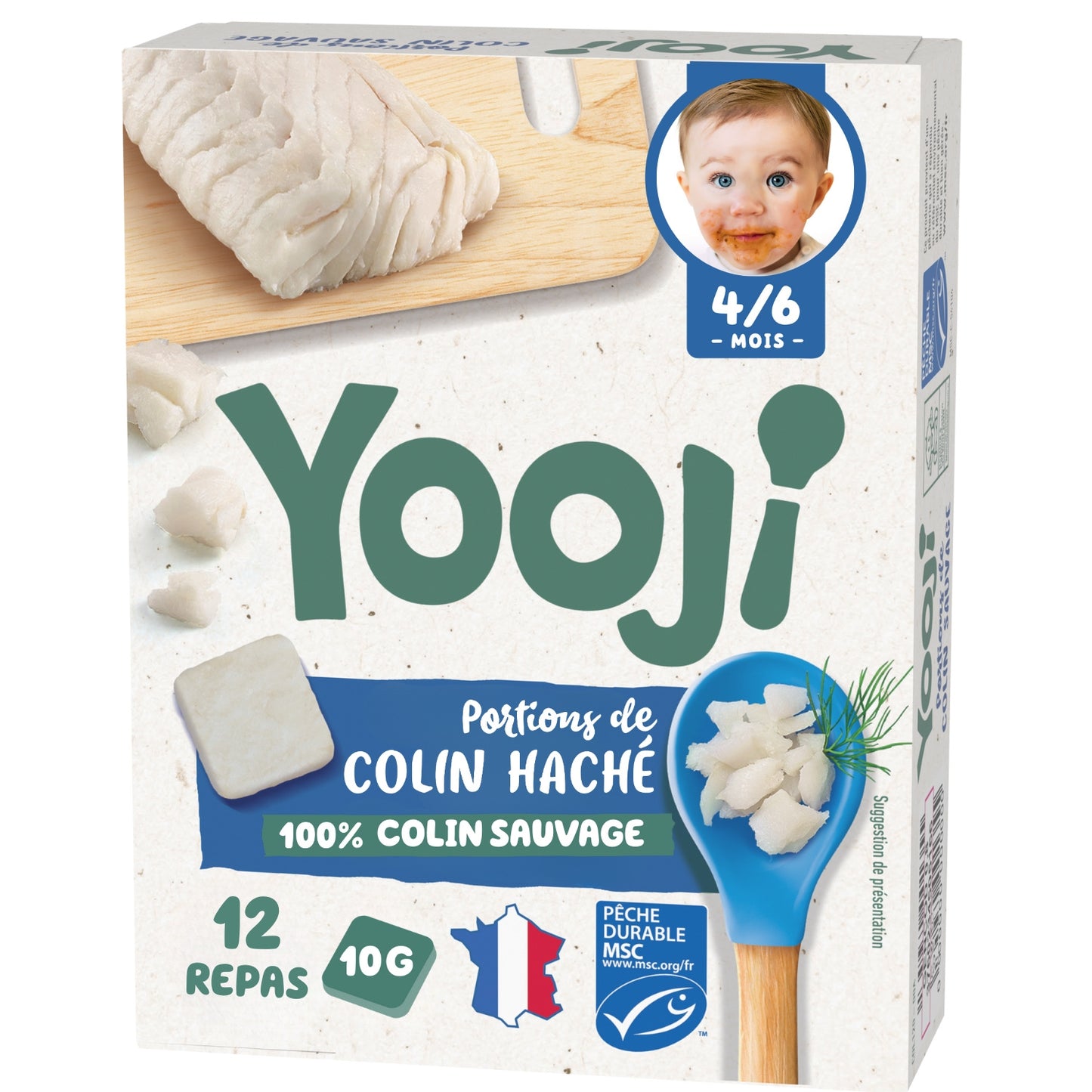 Repas bébé dès 4/6 mois colin sauvage haché en portions YOOJI 