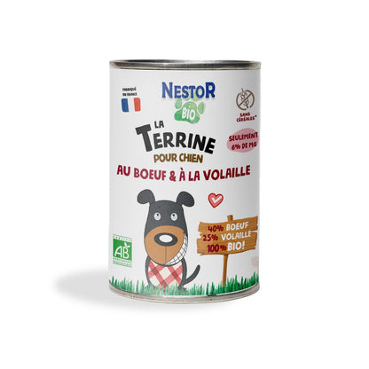 Pâtée pour Chien Terrine Sans Céréales Boeuf Volaile Bio NESTOR BIO 