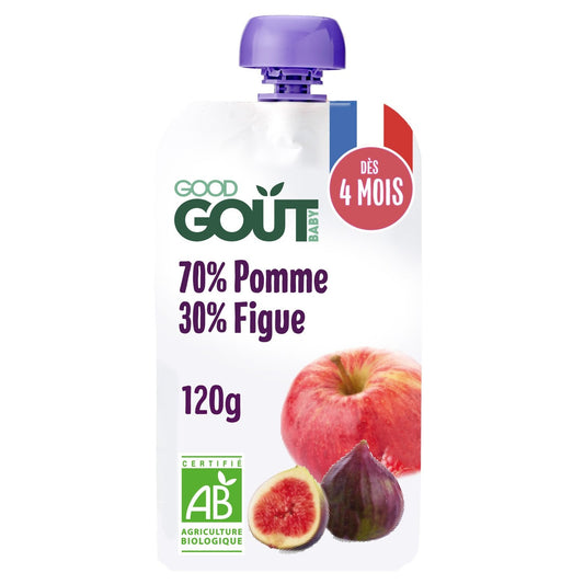 Compotes Bébé Dès 4 Mois Pomme Figue Sans Sucres Ajoutés Bio GOOD GOUT la Gourde De 120g