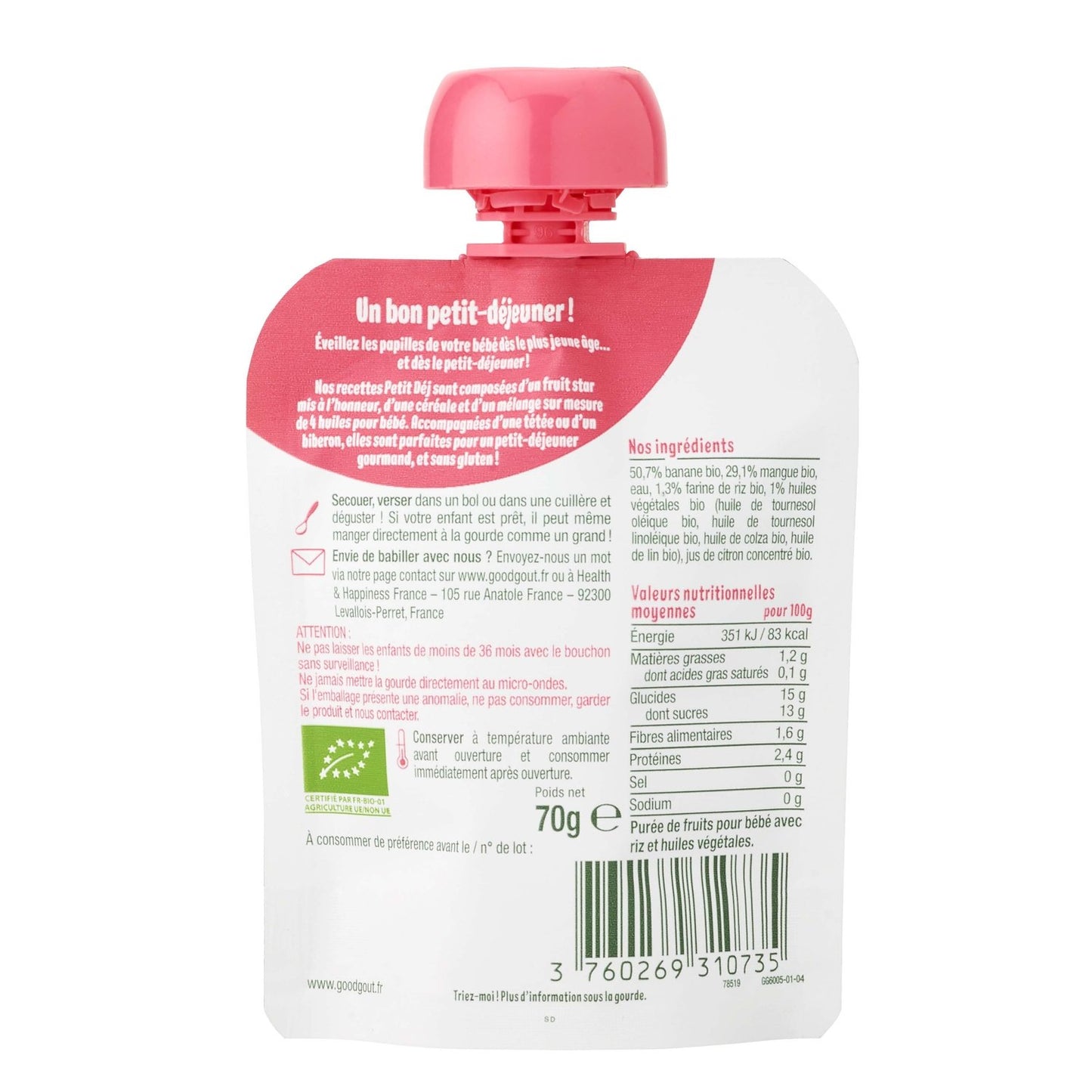 Compote Petit Déj Mangue Bio GOOD GOUT