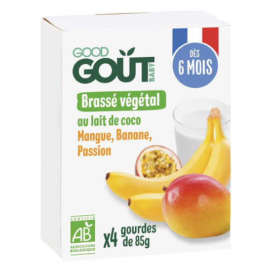 Brassé Végétal Bébé Dès 6 Mois Coco Mangue Banane Passion Sans Sucres Ajoutés Bio GOOD GOUT Les 4 Gourdes De 85g