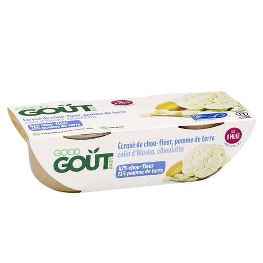 Plat Bébé Dès 8 Mois Écrasé de Chou-Fleur Pomme de Terre et Colin d'Alaska Bio Good Goût GOOD GOUT Les 2 Bols De 190g