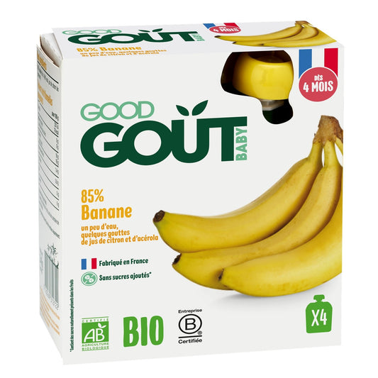 Compotes Bébé Dès 4 Mois Banane Sans Sucres Ajoutés Bio GOOD GOUT Les 4 Gourdes De 85g