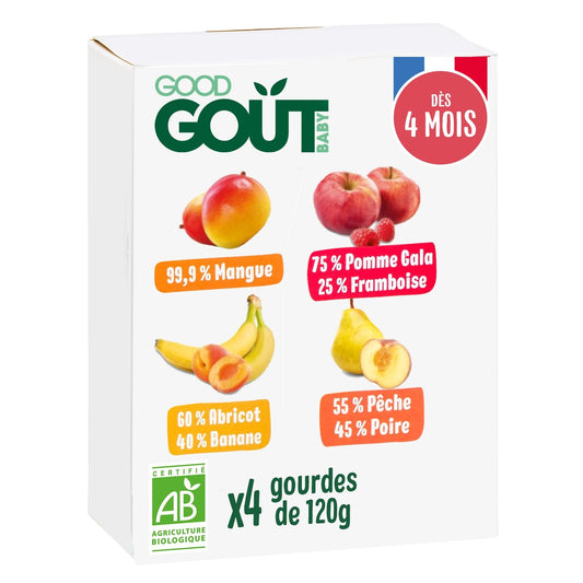 Compotes Bébé Dès 4 Mois 4 Recettes Sans Sucres Ajoutés Variety Fruits Bio GOOD GOUT Les 4 Gourdes De 120g